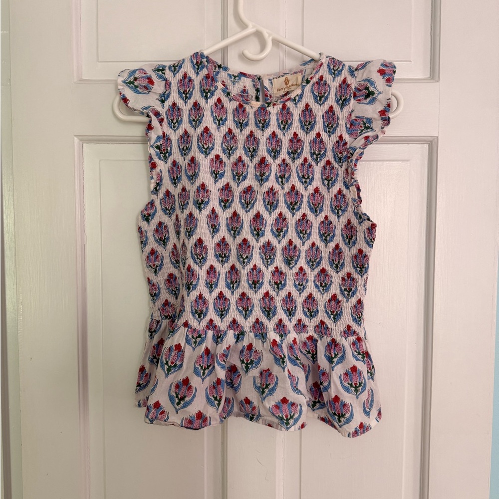 Perry Walker Collective Smocked Peplum Tank with Woodblock Print